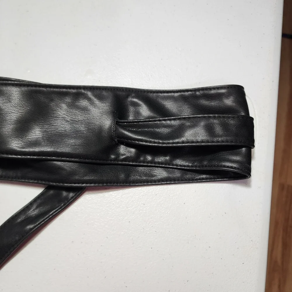Black Faux Leather Obi Wrap Belt Wide Waist Sash Cinch Stud Detail